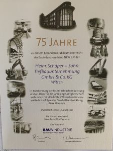 Urkunde 75 Jahre Schäper